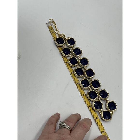 J. Crew Glass Cobalt Crystal and Cream Enamel Sides Square Gold Tone Necklace - Picture 8 of 8